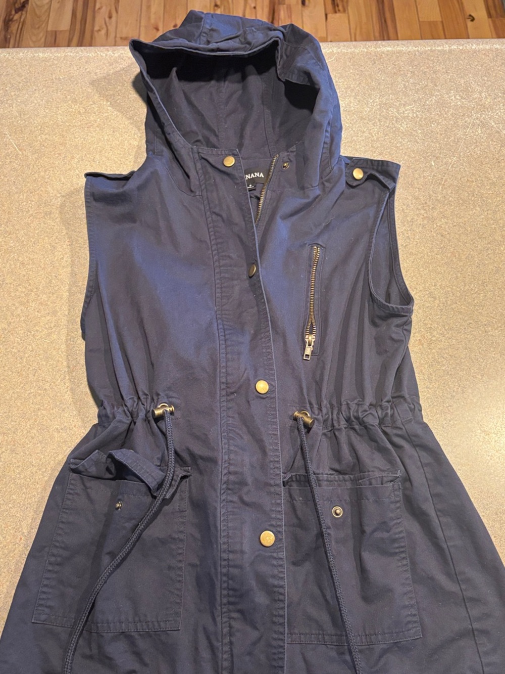 Zenana Outfitters Navy Hooded Sleeveless Drawstring Vest